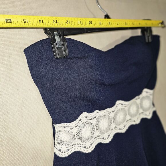 Babydoll Mini Halter Dress Navy Blue With White Lace Sexy Vintage Style Short - Picture 6 of 9